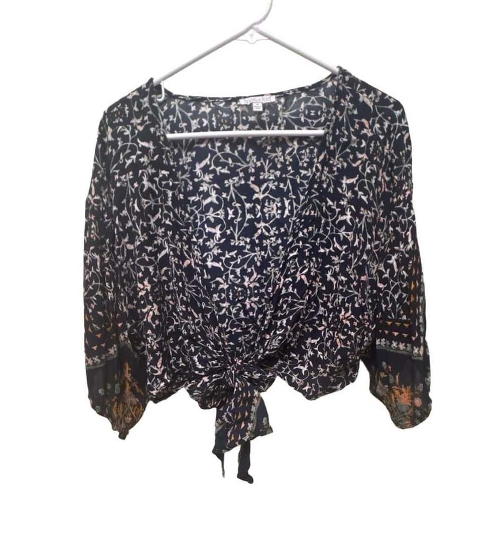 Patrons of Peace Navy Floral Tie Front Crop Top Size M